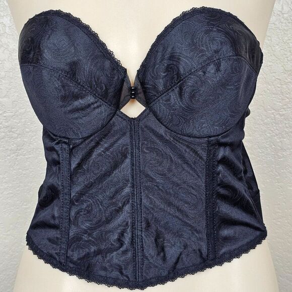 Vtg‎ Sophistique By Smoothie Black Bustier Long Line Bra Boning Floral Lace 36B - Picture 15 of 15